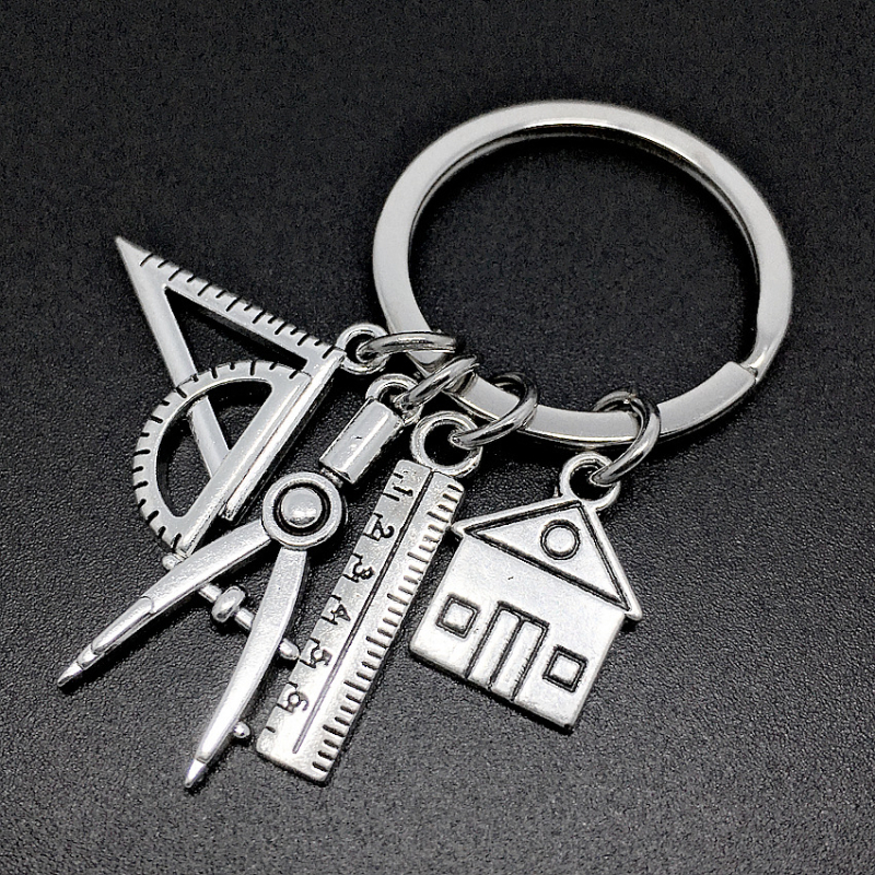 Inžinieriaus architekto namo dizaino raktų pakabuko dekoravimas namo pastato liniuotės kūrybinis dekoravimas raktų pakabukas