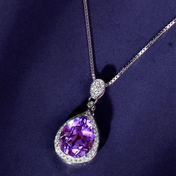 SOURCE κολιέ με υφαντό θησαυρό και απομίμηση φυσικού αμέθυστου, γυναικείο αυθεντικό μενταγιόν σε σχήμα σταγόνας από πέτρα, επιπλατινωμένο με ασήμι 2023, νέο απλό, all-match
