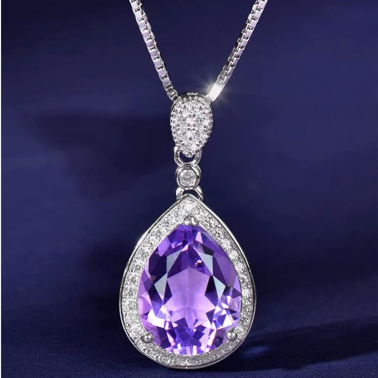 SURSA țesută comoară imitație ametist natural colier femeie piatră originală în formă de picătură pandantiv placat cu argint 2023 nou simplu all-match