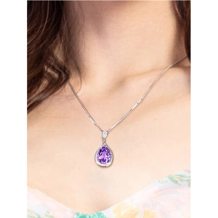 SURSA țesută comoară imitație ametist natural colier femeie piatră originală în formă de picătură pandantiv placat cu argint 2023 nou simplu all-match
