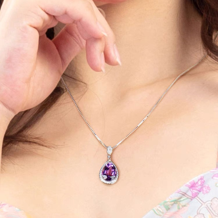 SURSA țesută comoară imitație ametist natural colier femeie piatră originală în formă de picătură pandantiv placat cu argint 2023 nou simplu all-match