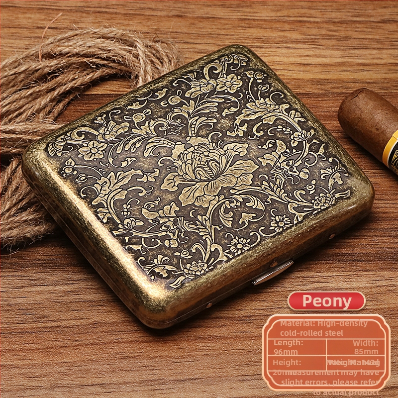Naujas metalinis dvipusis atverčiamas 20 cigarečių dėklas bronzinės gėlės formos automatinis nešiojamas cigarečių dėklas, parduodamas sandėlyje, didmeninė prekyba gamykloje