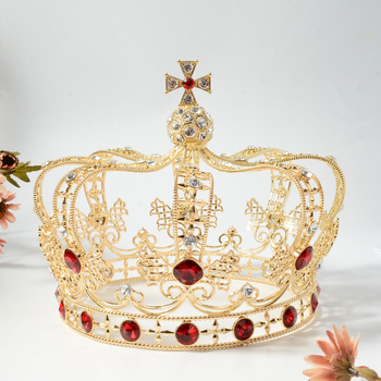 HG1566 Piiriülene barokkpruudi atmosfääriline peakate, suur ümmargune kroon, etenduskunstide kuninga aksessuaarid, suur kroon