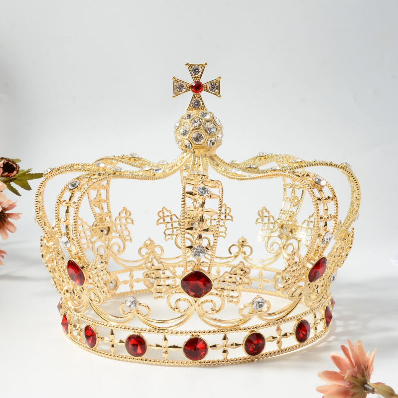 HG1566 Piiriülene barokkpruudi atmosfääriline peakate, suur ümmargune kroon, etenduskunstide kuninga aksessuaarid, suur kroon