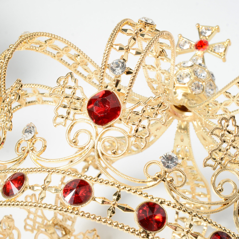 HG1566 Piiriülene barokkpruudi atmosfääriline peakate, suur ümmargune kroon, etenduskunstide kuninga aksessuaarid, suur kroon