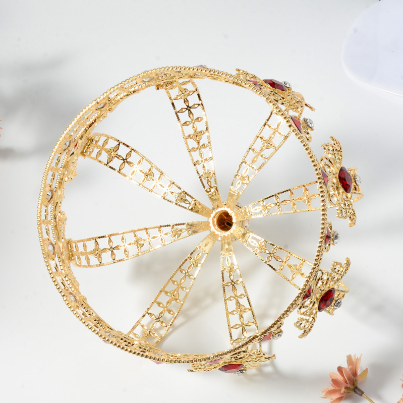 HG1566 Piiriülene barokkpruudi atmosfääriline peakate, suur ümmargune kroon, etenduskunstide kuninga aksessuaarid, suur kroon