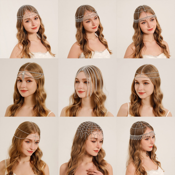 Euroopa ja Ameerika moe isiksuse palliga juukseaksessuaarid, kerged luksuslikud rhinestone`i kulmude ripatsiga juuksepaelad, liialdatud mitmekihilised virnastatud moekad juukseketid