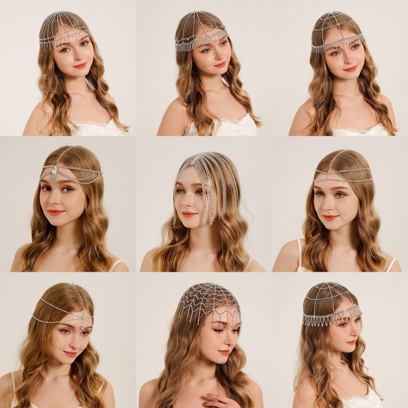 Euroopa ja Ameerika moe isiksuse palliga juukseaksessuaarid, kerged luksuslikud rhinestone`i kulmude ripatsiga juuksepaelad, liialdatud mitmekihilised virnastatud moekad juukseketid