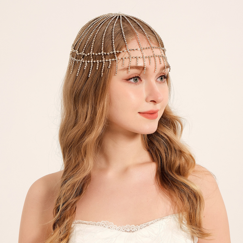 Euroopa ja Ameerika moe isiksuse palliga juukseaksessuaarid, kerged luksuslikud rhinestone`i kulmude ripatsiga juuksepaelad, liialdatud mitmekihilised virnastatud moekad juukseketid