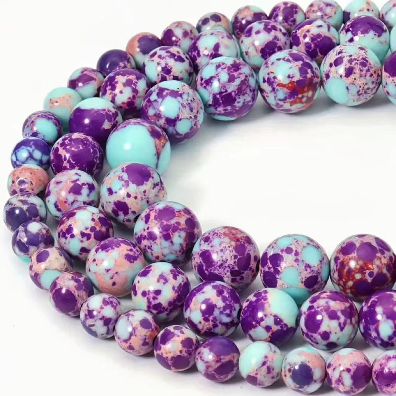 Vânzări directe din fabrică, mărgele sintetice din piatră imperială albastră și violet, culori mixte, mărgele rotunde din piatră Shoushan, albastru și violet, accesorii DIY semifabricate