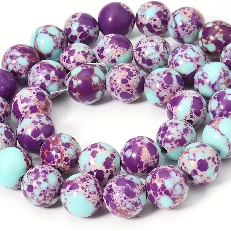 Vânzări directe din fabrică, mărgele sintetice din piatră imperială albastră și violet, culori mixte, mărgele rotunde din piatră Shoushan, albastru și violet, accesorii DIY semifabricate