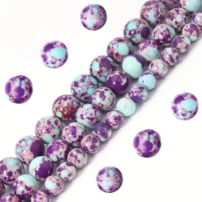 Vânzări directe din fabrică, mărgele sintetice din piatră imperială albastră și violet, culori mixte, mărgele rotunde din piatră Shoushan, albastru și violet, accesorii DIY semifabricate