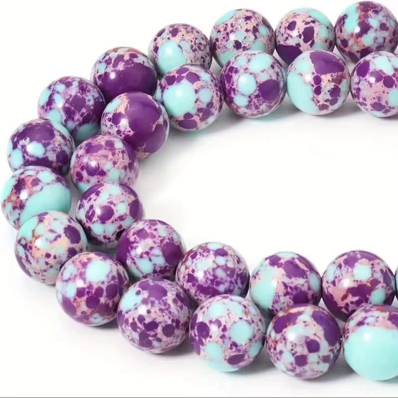 Vânzări directe din fabrică, mărgele sintetice din piatră imperială albastră și violet, culori mixte, mărgele rotunde din piatră Shoushan, albastru și violet, accesorii DIY semifabricate