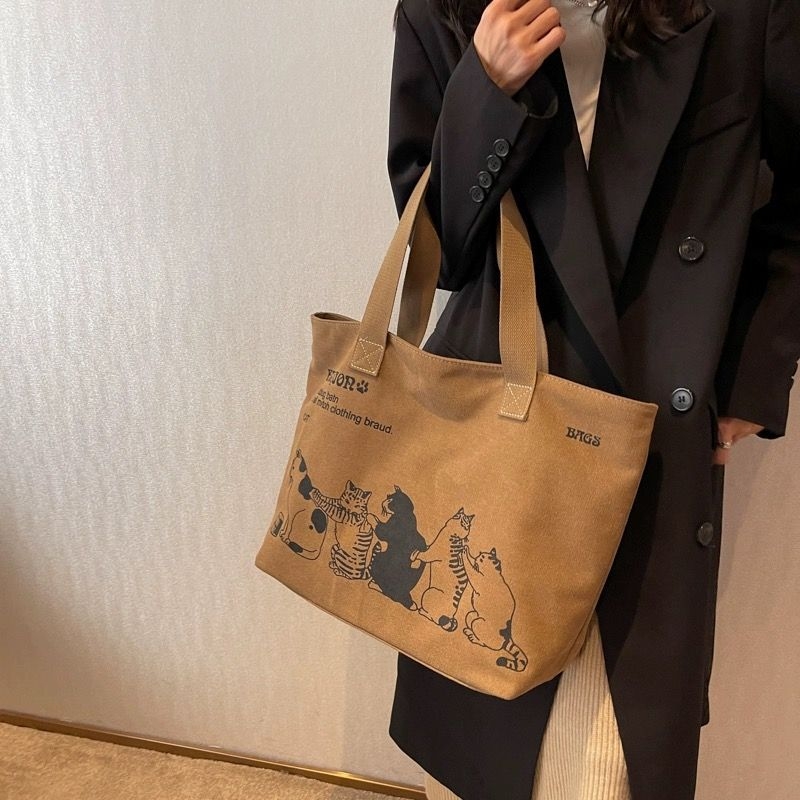 Veľkokapacitná plátená taška pre ženy, nová kabelka cez rameno z roku 2024, taška na múmiu, japonská študentská taška