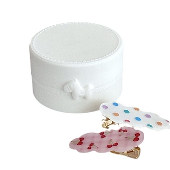 Χαριτωμένο κουτί αποθήκευσης πόνι με φιόγκο γάλακτος, στρογγυλό μονόχρωμο με αυτοκόλλητο καπάκι, φουρκέτα, φορητό κουτί ανθεκτικό στη σκόνη