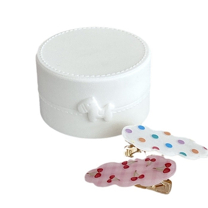 Χαριτωμένο κουτί αποθήκευσης πόνι με φιόγκο γάλακτος, στρογγυλό μονόχρωμο με αυτοκόλλητο καπάκι, φουρκέτα, φορητό κουτί ανθεκτικό στη σκόνη