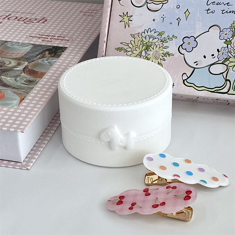 Χαριτωμένο κουτί αποθήκευσης πόνι με φιόγκο γάλακτος, στρογγυλό μονόχρωμο με αυτοκόλλητο καπάκι, φουρκέτα, φορητό κουτί ανθεκτικό στη σκόνη