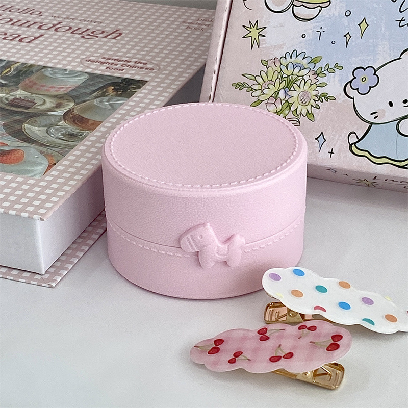 Χαριτωμένο κουτί αποθήκευσης πόνι με φιόγκο γάλακτος, στρογγυλό μονόχρωμο με αυτοκόλλητο καπάκι, φουρκέτα, φορητό κουτί ανθεκτικό στη σκόνη