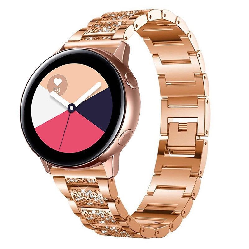 Pre Samsung Galaxy Watch 4 Gear S3 Active2, kovový remienok s tromi korálkami a diamantmi, kamienkami a diamantmi.