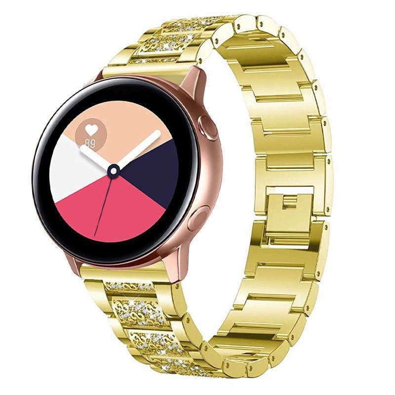 Pre Samsung Galaxy Watch 4 Gear S3 Active2, kovový remienok s tromi korálkami a diamantmi, kamienkami a diamantmi.