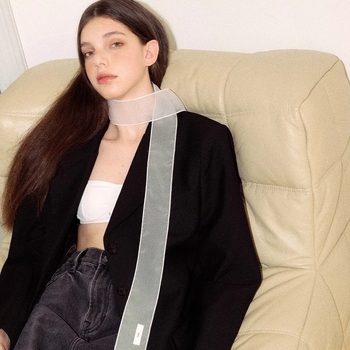 2025 Нов южнокорейски пролетно-летен перлен тънък шал за жени с органза панделка, декоративен тесен шал Spice Girl