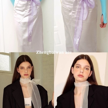 2025 Нов южнокорейски пролетно-летен перлен тънък шал за жени с органза панделка, декоративен тесен шал Spice Girl