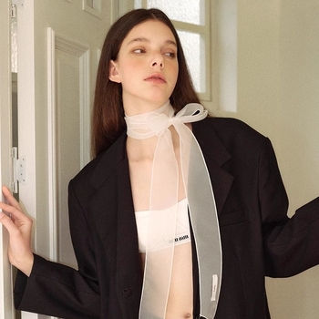 2025 Нов южнокорейски пролетно-летен перлен тънък шал за жени с органза панделка, декоративен тесен шал Spice Girl