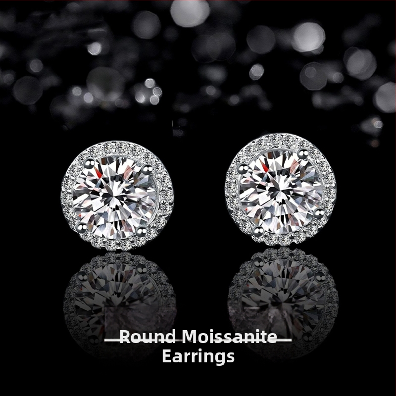 S925 ezüst fülbevalók klasszikus férfi és női négykarmos kerek táska fülbevalók 1 karátos moissanit fülbevalók határokon átnyúló exkluzív