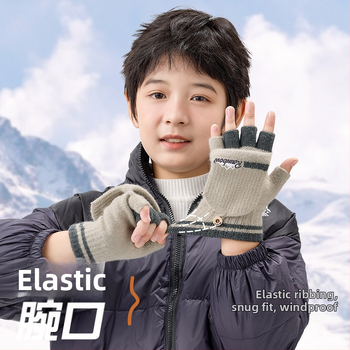 10–15 metų berniukų žieminės puspirštės atverčiamos pirštinės mokiniams, rašančios korėjietiško stiliaus megztos šalčiui atsparios vilnos siūlų vaikiškos šiltos pirštinės