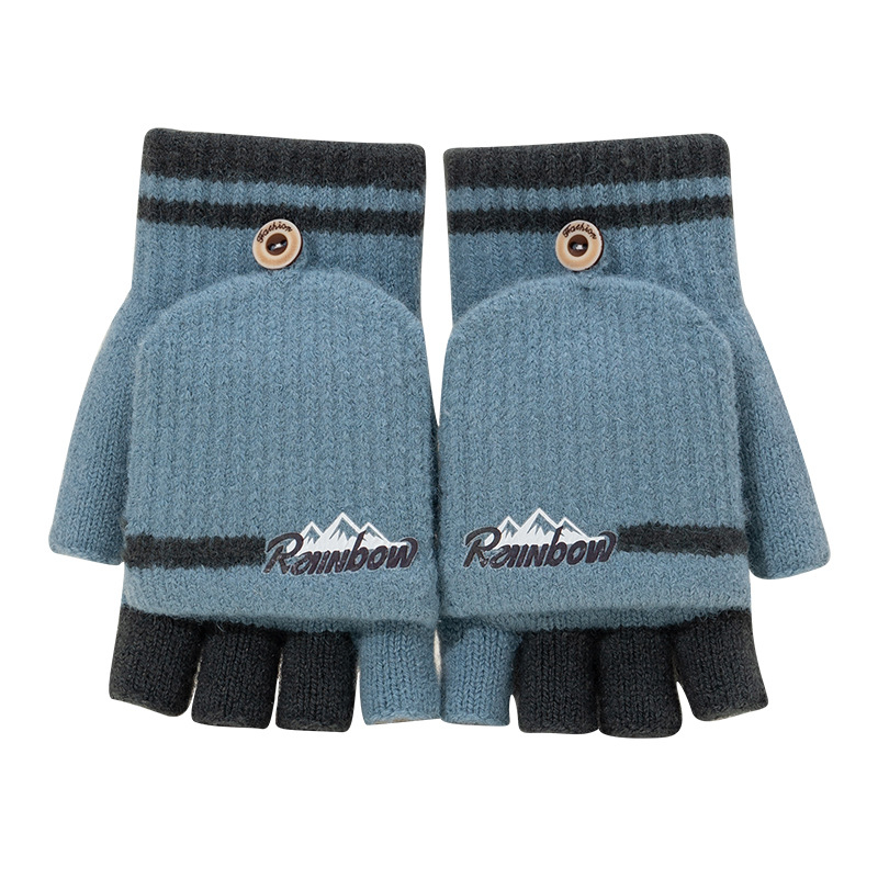 10–15 metų berniukų žieminės puspirštės atverčiamos pirštinės mokiniams, rašančios korėjietiško stiliaus megztos šalčiui atsparios vilnos siūlų vaikiškos šiltos pirštinės