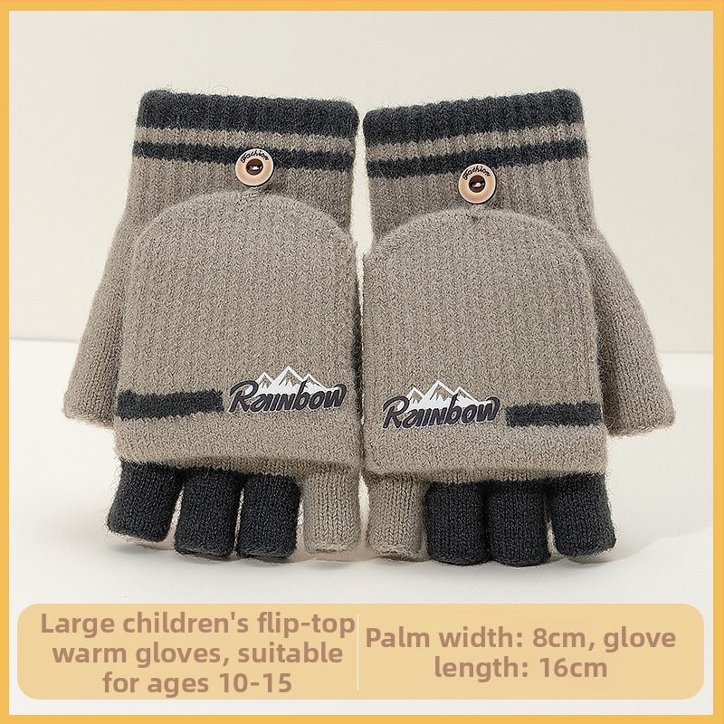 10–15 metų berniukų žieminės puspirštės atverčiamos pirštinės mokiniams, rašančios korėjietiško stiliaus megztos šalčiui atsparios vilnos siūlų vaikiškos šiltos pirštinės