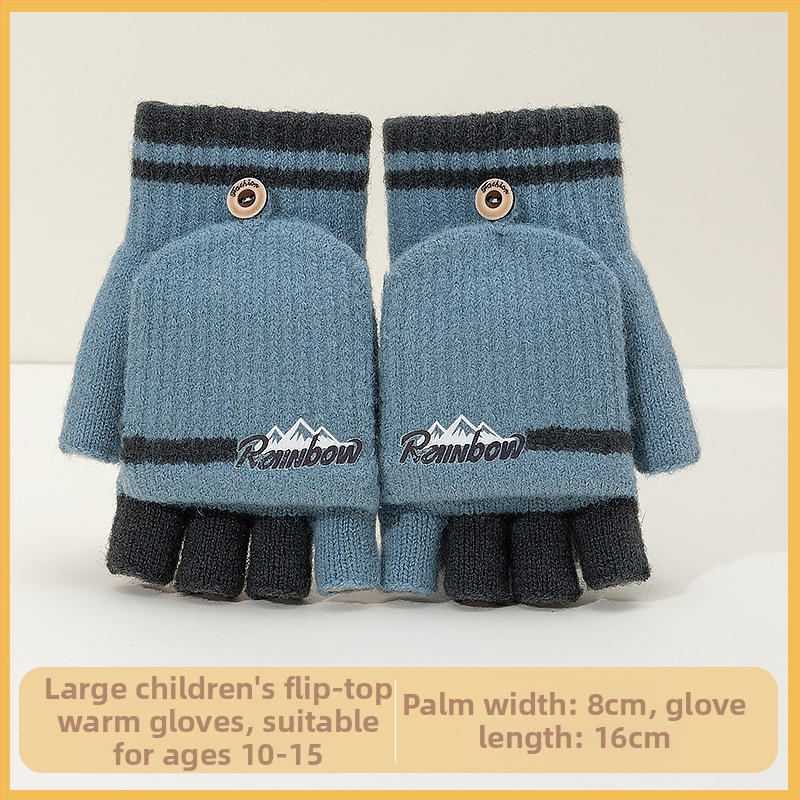 10–15 metų berniukų žieminės puspirštės atverčiamos pirštinės mokiniams, rašančios korėjietiško stiliaus megztos šalčiui atsparios vilnos siūlų vaikiškos šiltos pirštinės
