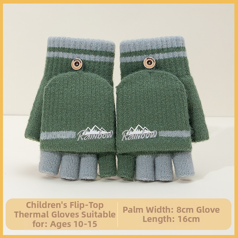10–15 metų berniukų žieminės puspirštės atverčiamos pirštinės mokiniams, rašančios korėjietiško stiliaus megztos šalčiui atsparios vilnos siūlų vaikiškos šiltos pirštinės