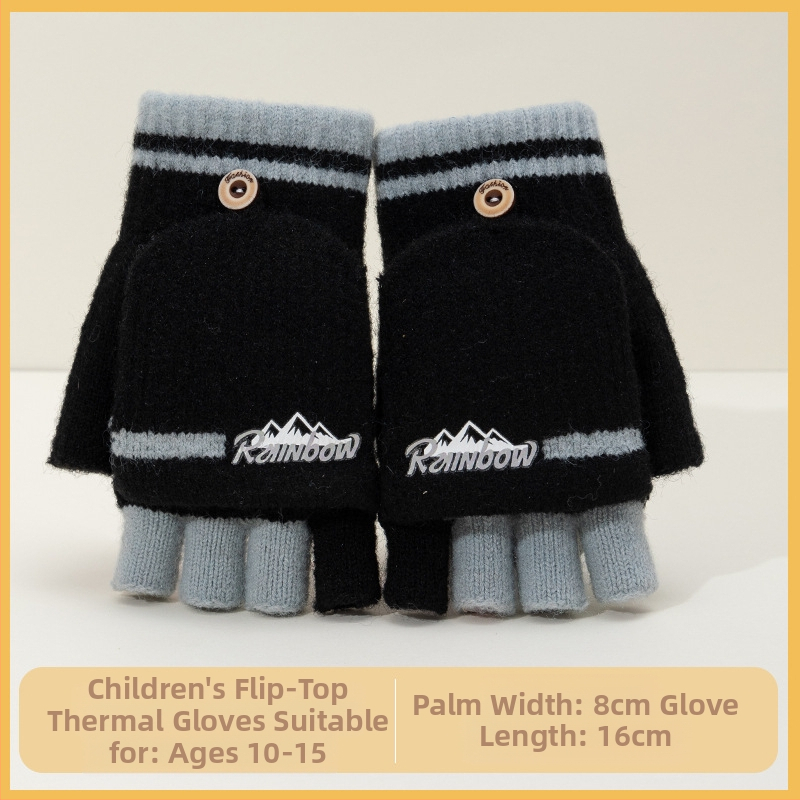 10–15 metų berniukų žieminės puspirštės atverčiamos pirštinės mokiniams, rašančios korėjietiško stiliaus megztos šalčiui atsparios vilnos siūlų vaikiškos šiltos pirštinės