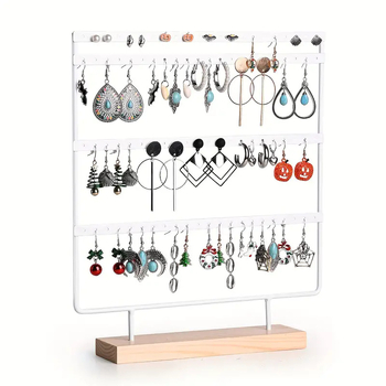 Keturių sluoksnių medinis pagrindas, auskarų demonstravimo stovas, nuimamas papuošalų laikymo stovas, geležiniai pakabinami auskarai, auskarų smeigtukų stovas