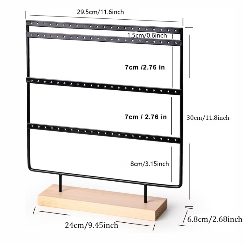 Keturių sluoksnių medinis pagrindas, auskarų demonstravimo stovas, nuimamas papuošalų laikymo stovas, geležiniai pakabinami auskarai, auskarų smeigtukų stovas