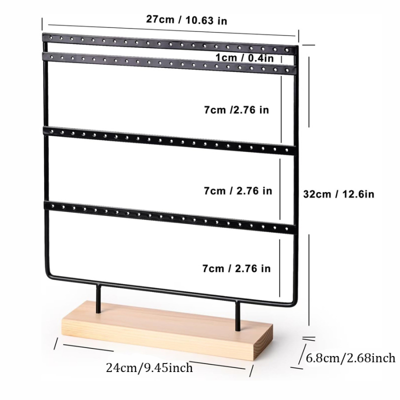 Keturių sluoksnių medinis pagrindas, auskarų demonstravimo stovas, nuimamas papuošalų laikymo stovas, geležiniai pakabinami auskarai, auskarų smeigtukų stovas