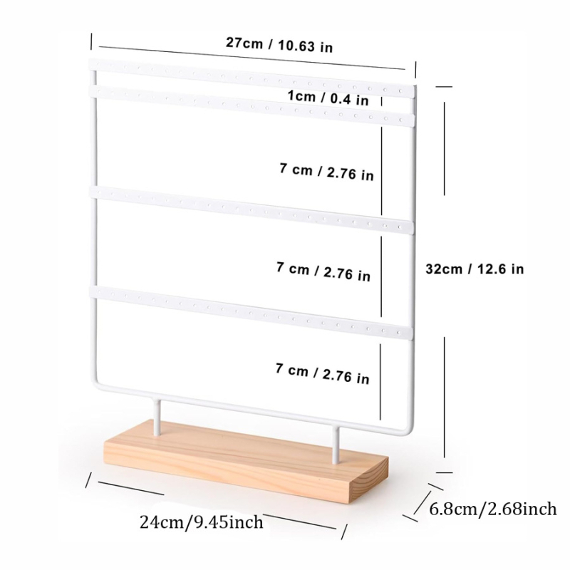 Keturių sluoksnių medinis pagrindas, auskarų demonstravimo stovas, nuimamas papuošalų laikymo stovas, geležiniai pakabinami auskarai, auskarų smeigtukų stovas
