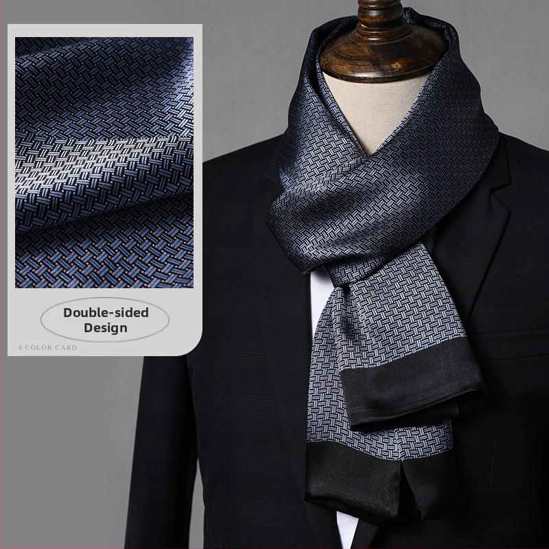 Aukštos kokybės šilko šalikas, vyriškas šilkmedžio šilko rudens ir žiemos 2025 m. naujas plonas šilko šalikas, dėvėti kostiumą, marškinius, kaklo apsaugos šalikas