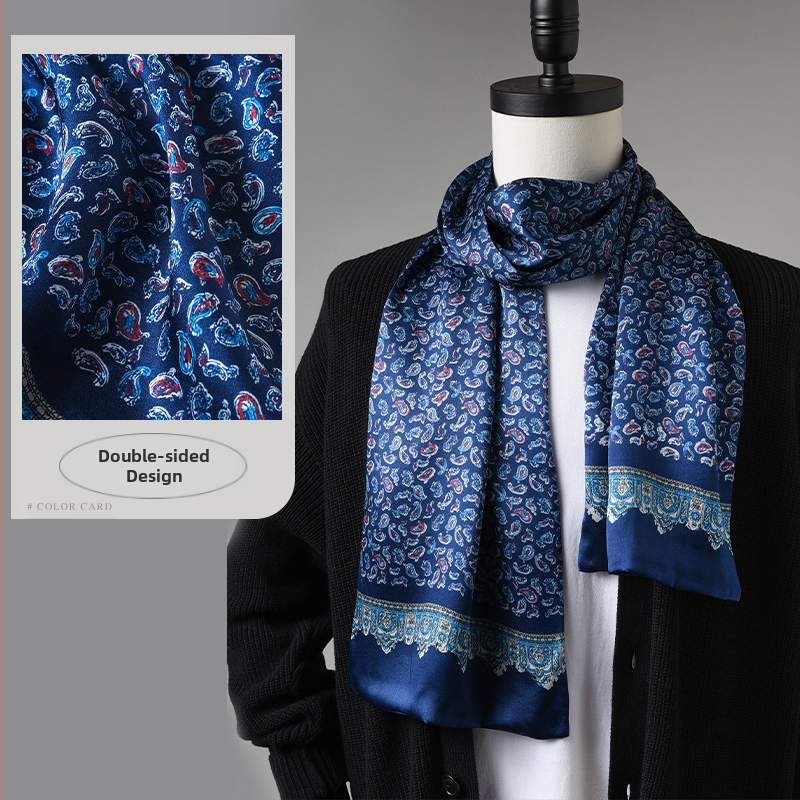 Aukštos kokybės šilko šalikas, vyriškas šilkmedžio šilko rudens ir žiemos 2025 m. naujas plonas šilko šalikas, dėvėti kostiumą, marškinius, kaklo apsaugos šalikas