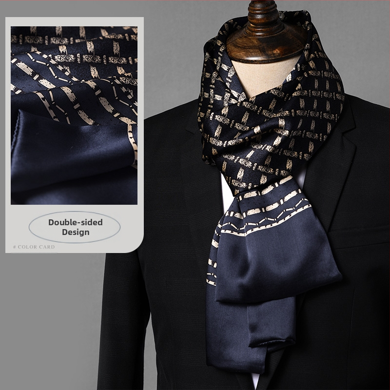 Aukštos kokybės šilko šalikas, vyriškas šilkmedžio šilko rudens ir žiemos 2025 m. naujas plonas šilko šalikas, dėvėti kostiumą, marškinius, kaklo apsaugos šalikas