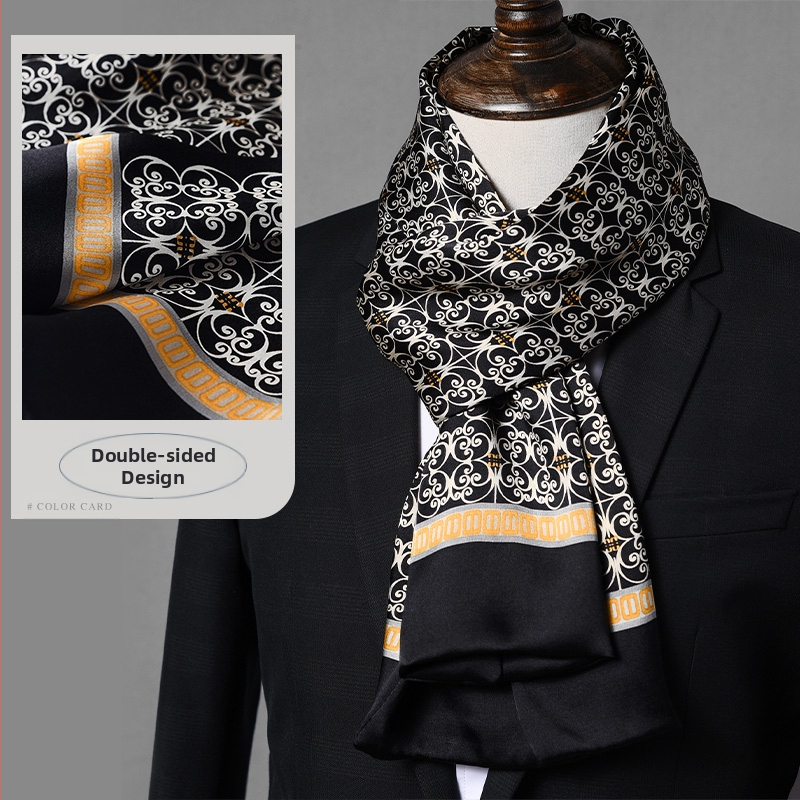 Aukštos kokybės šilko šalikas, vyriškas šilkmedžio šilko rudens ir žiemos 2025 m. naujas plonas šilko šalikas, dėvėti kostiumą, marškinius, kaklo apsaugos šalikas