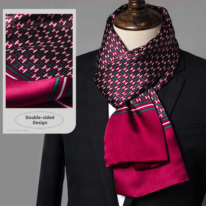 Aukštos kokybės šilko šalikas, vyriškas šilkmedžio šilko rudens ir žiemos 2025 m. naujas plonas šilko šalikas, dėvėti kostiumą, marškinius, kaklo apsaugos šalikas