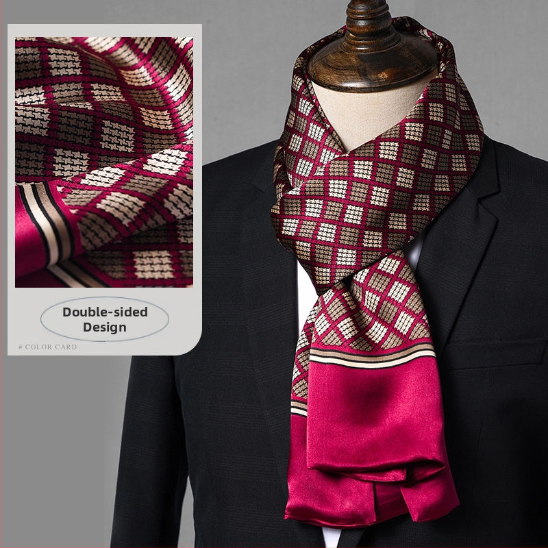 Aukštos kokybės šilko šalikas, vyriškas šilkmedžio šilko rudens ir žiemos 2025 m. naujas plonas šilko šalikas, dėvėti kostiumą, marškinius, kaklo apsaugos šalikas