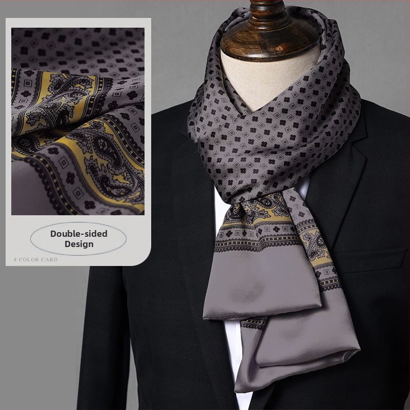 Aukštos kokybės šilko šalikas, vyriškas šilkmedžio šilko rudens ir žiemos 2025 m. naujas plonas šilko šalikas, dėvėti kostiumą, marškinius, kaklo apsaugos šalikas