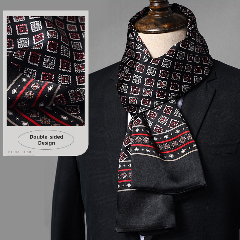 Aukštos kokybės šilko šalikas, vyriškas šilkmedžio šilko rudens ir žiemos 2025 m. naujas plonas šilko šalikas, dėvėti kostiumą, marškinius, kaklo apsaugos šalikas