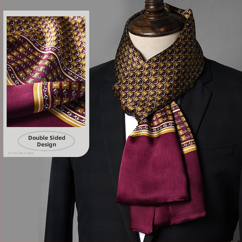 Aukštos kokybės šilko šalikas, vyriškas šilkmedžio šilko rudens ir žiemos 2025 m. naujas plonas šilko šalikas, dėvėti kostiumą, marškinius, kaklo apsaugos šalikas