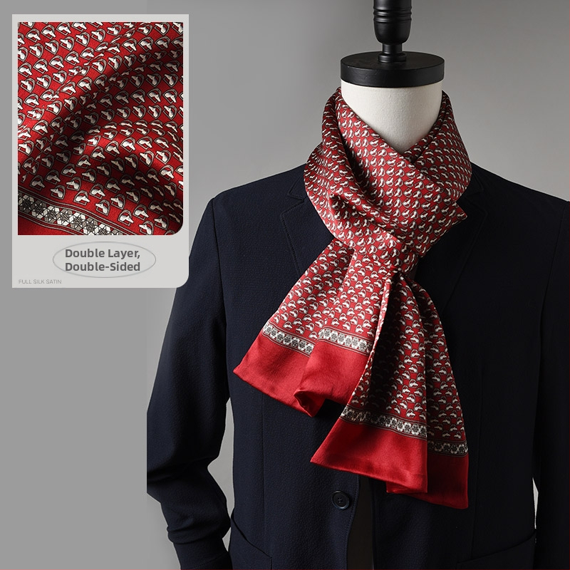 Aukštos kokybės šilko šalikas, vyriškas šilkmedžio šilko rudens ir žiemos 2025 m. naujas plonas šilko šalikas, dėvėti kostiumą, marškinius, kaklo apsaugos šalikas