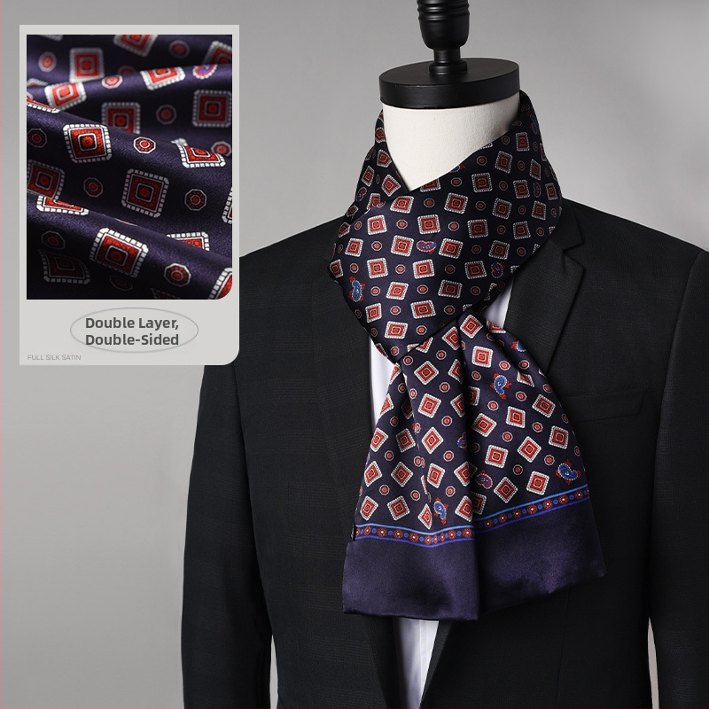 Aukštos kokybės šilko šalikas, vyriškas šilkmedžio šilko rudens ir žiemos 2025 m. naujas plonas šilko šalikas, dėvėti kostiumą, marškinius, kaklo apsaugos šalikas