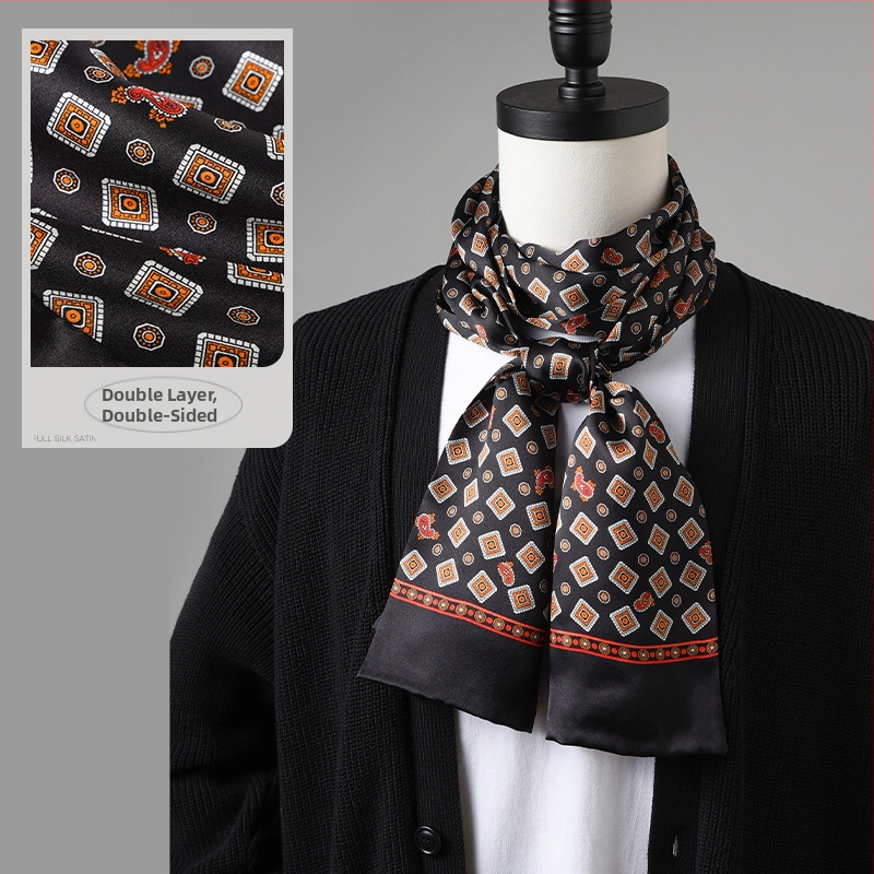 Aukštos kokybės šilko šalikas, vyriškas šilkmedžio šilko rudens ir žiemos 2025 m. naujas plonas šilko šalikas, dėvėti kostiumą, marškinius, kaklo apsaugos šalikas